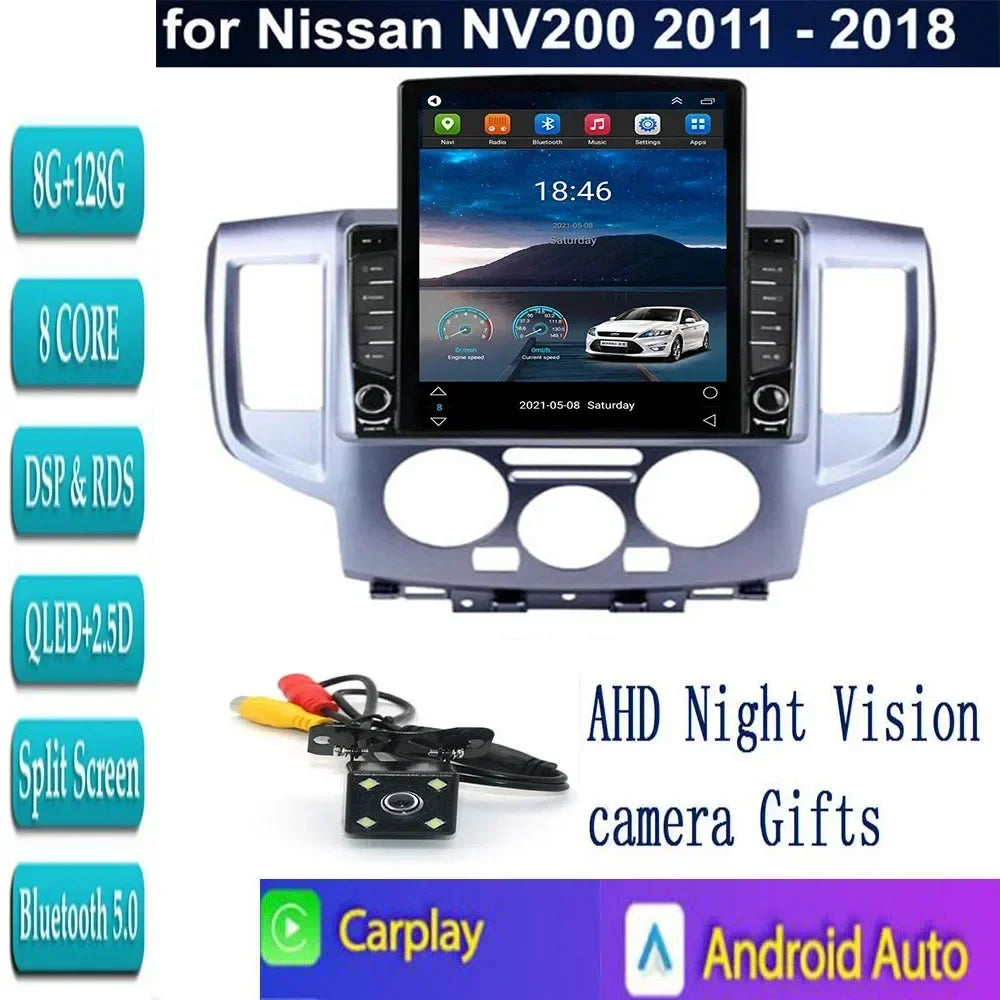 For Tesla Style 2 Din Android 13 Car Radio For NISSAN NV200 2011-2035 Multimedia Video Player GPS Stereo Carplay RDS Camera