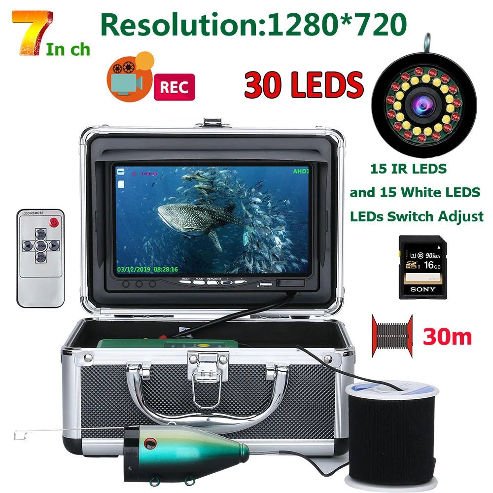 1080P Fish Finder with DVR 7 Inch Underwater Fishing Camera Double Lamp 15M/30M 16G TF Card for Winter/Sea/Ice Fisherman Fishing Allinoneshop-24
