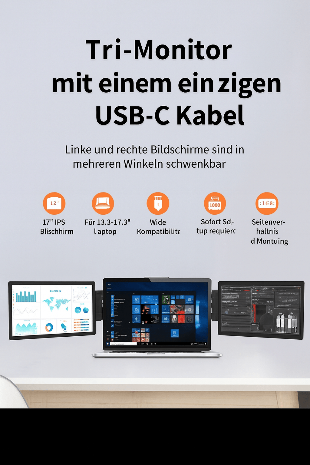 12 Zoll Laptop Dual Monitor - 1920x1080 HD IPS LCD Bildschirmerweiterung für Macbook und Huawei Laptops - Allinoneshop - 24744110726541