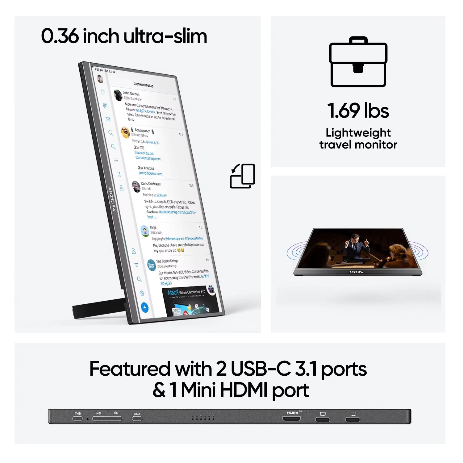 17.3 FHD Portable Monitor 1080P External Display IPS Screen with USB C Mini-Hdmi Port for Laptop Mac PC Xbox PS Switch Allinoneshop-24