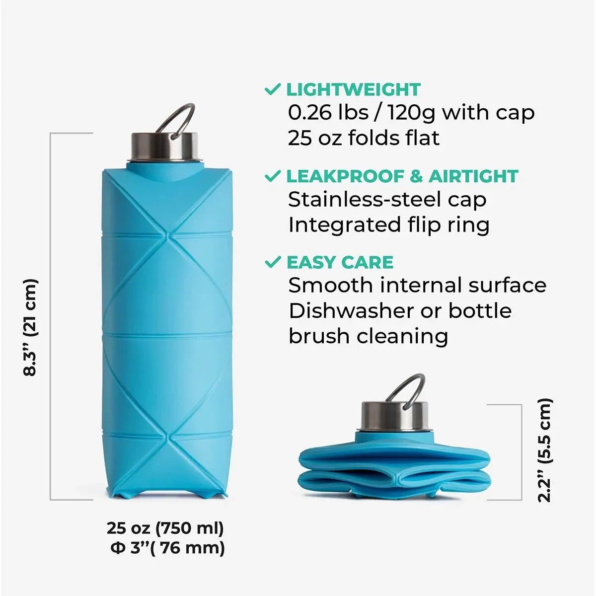 1Pc 750Ml Collapsible Water Bottle Leakproof Valve Reusable Silicone Foldable Travel Water Bottle for Gym Camping Hiking Travel Allinoneshop-24