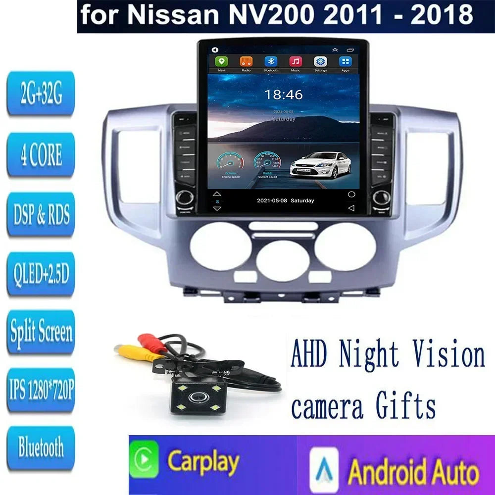 For Tesla Style 2 Din Android 13 Car Radio For NISSAN NV200 2011-2035 Multimedia Video Player GPS Stereo Carplay RDS Camera