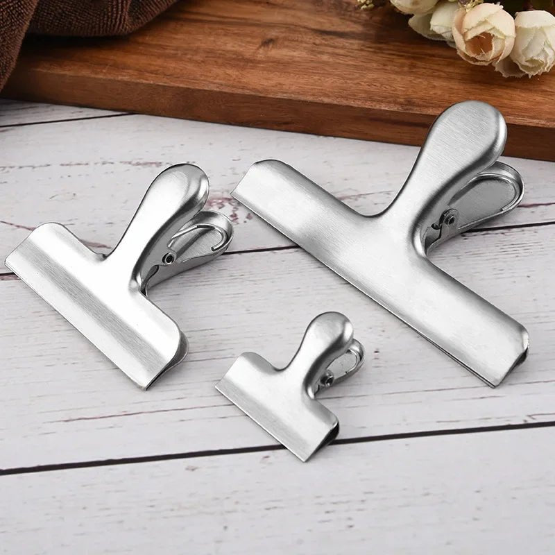 3Pcs Stainless Steel Bag Clipsf for Food Heavy Duty Metal Silver Food Clips Office Paper Clamps Air Tight Seal Snack Clips Allinoneshop-24