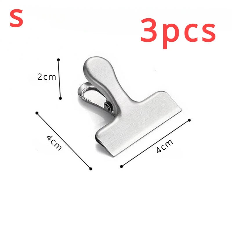 3Pcs Stainless Steel Bag Clipsf for Food Heavy Duty Metal Silver Food Clips Office Paper Clamps Air Tight Seal Snack Clips Allinoneshop-24