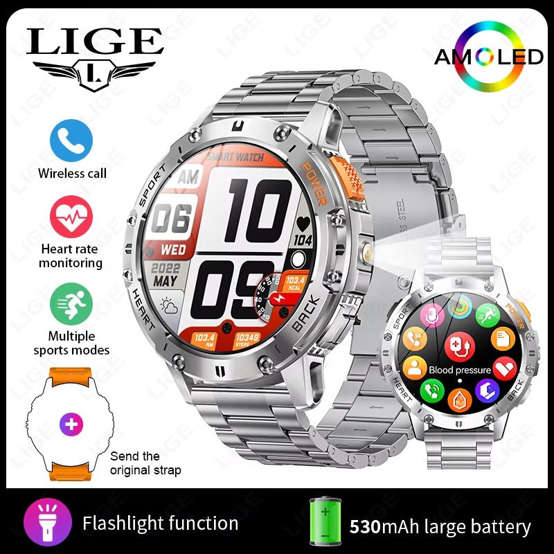 466*466 HD Screen Smart Watch Bluetooth Call Outdoor Sports Men Smartwatch with Flashlight Heart Rate Monitor Remote Camera Allinoneshop-24