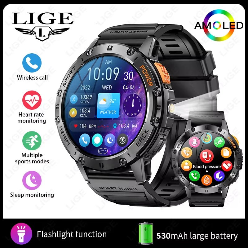 466*466 HD Screen Smart Watch Bluetooth Call Outdoor Sports Men Smartwatch with Flashlight Heart Rate Monitor Remote Camera Allinoneshop-24
