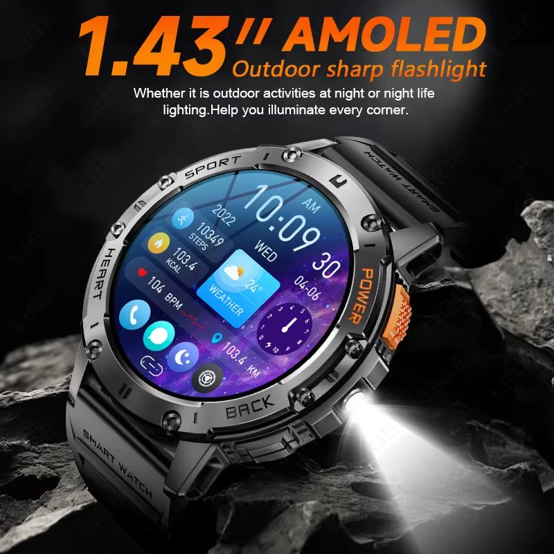 466*466 HD Screen Smart Watch Bluetooth Call Outdoor Sports Men Smartwatch with Flashlight Heart Rate Monitor Remote Camera Allinoneshop-24