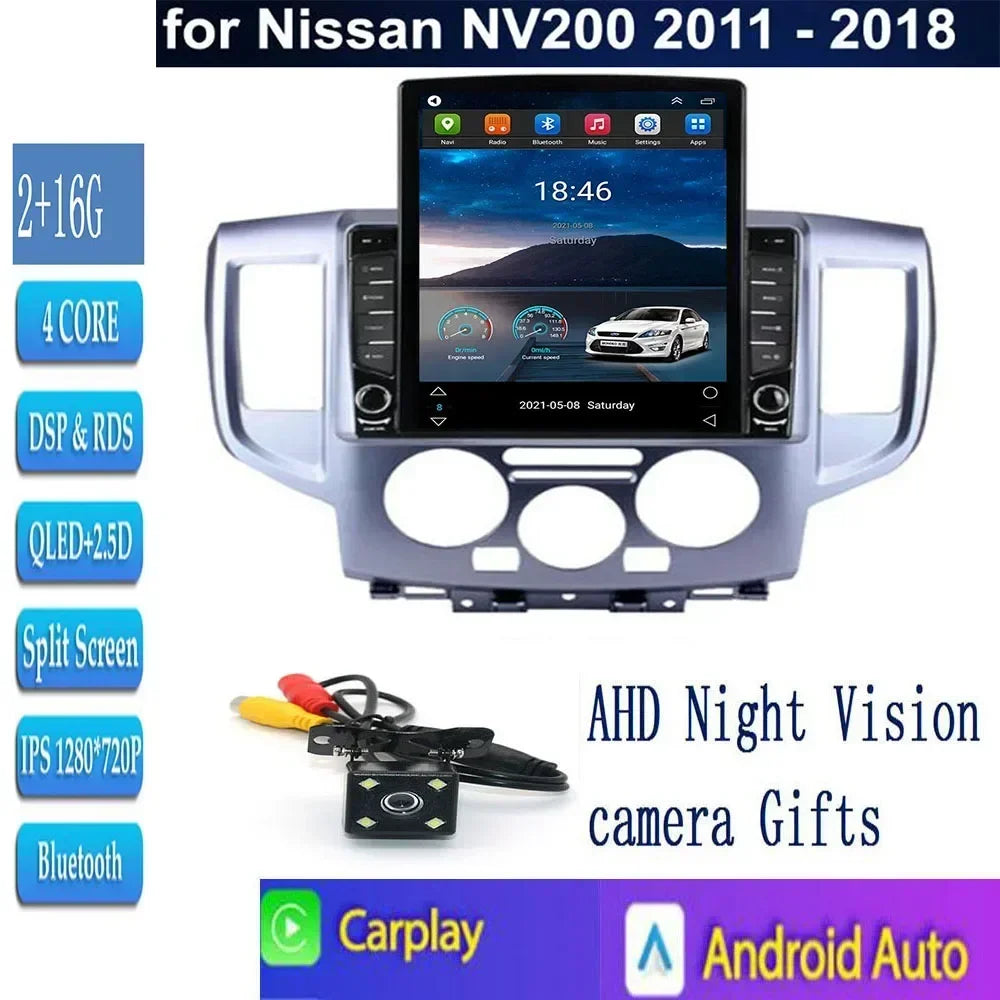 For Tesla Style 2 Din Android 13 Car Radio For NISSAN NV200 2011-2035 Multimedia Video Player GPS Stereo Carplay RDS Camera