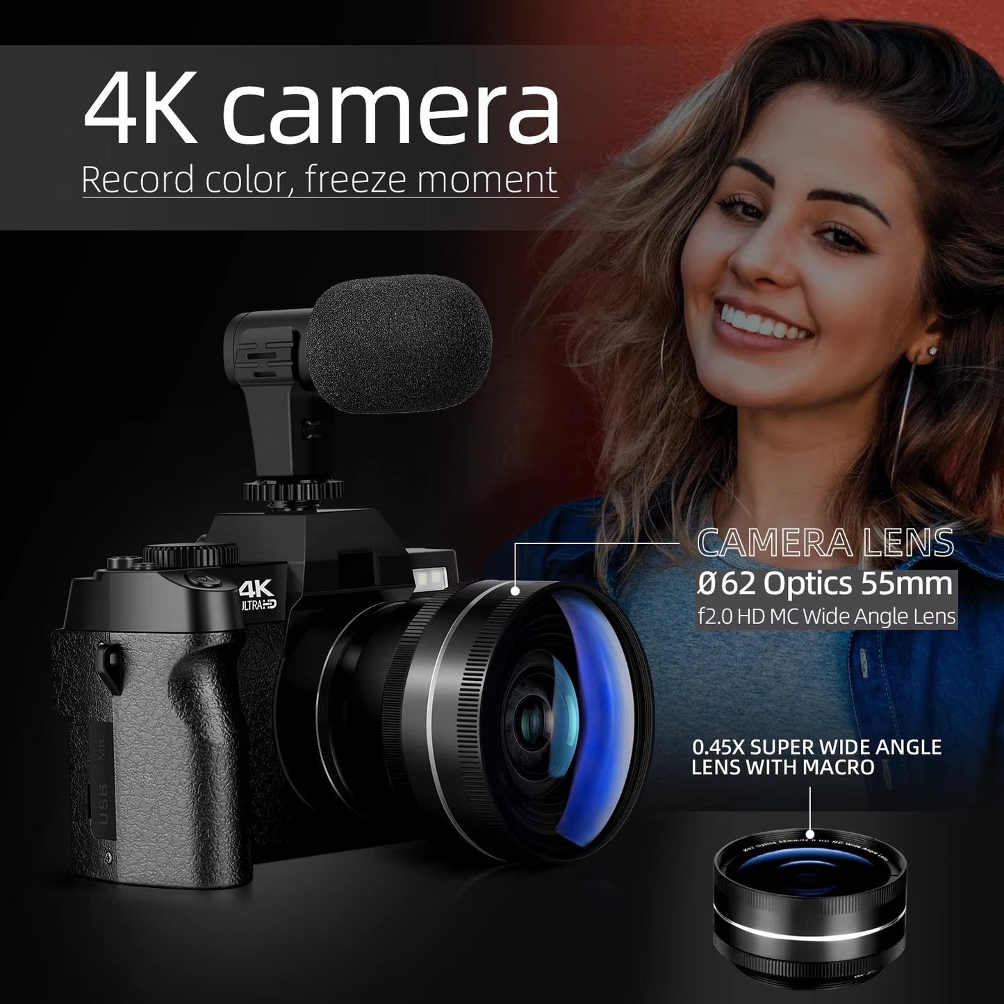 4K Digital Camera 48MP Vlogging Camera for with 180° Flip Screen 16X Digital Zoom Video Camera Camcorder Allinoneshop-24