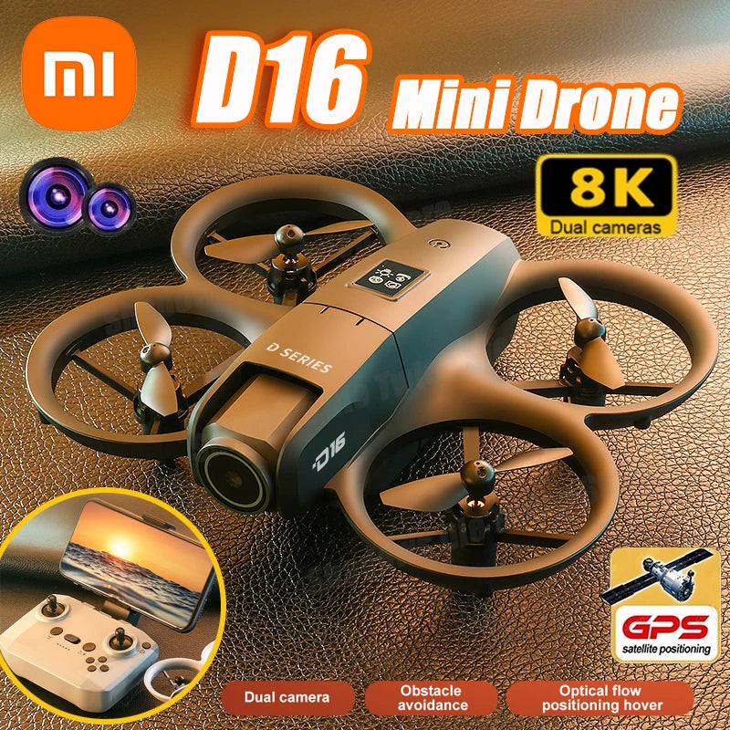 Xaiomi 8K D16 Drone Mini Optical Flow Obstacle Avoidance 180 ° Electrically Adjustable Dual Camera Remote-controlled Quadcopter