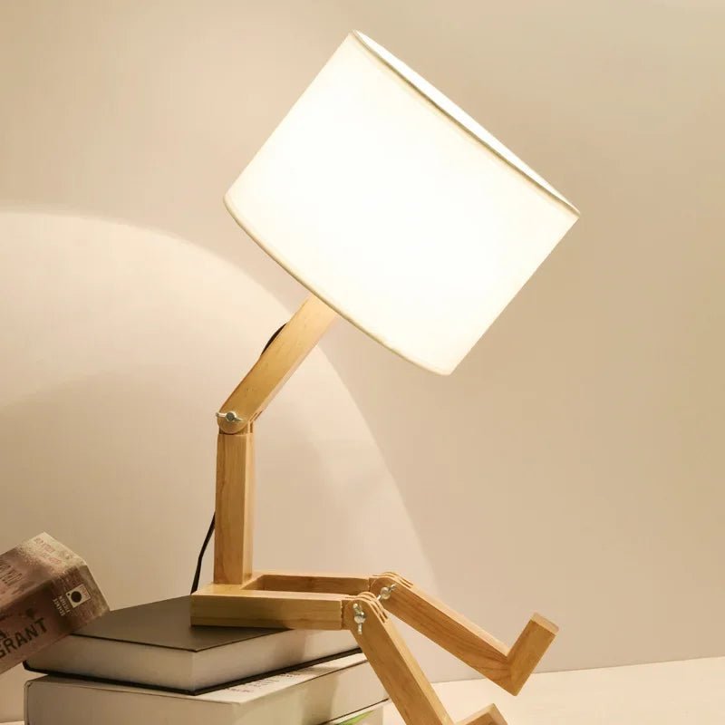Adjusted Robot Shape Table Lamp E27 Wooden Fabric Bedroom Lamp Fold-Able Desk Light for Living Room Study Room Drop Shipping Allinoneshop-24