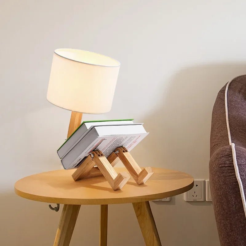 Adjusted Robot Shape Table Lamp E27 Wooden Fabric Bedroom Lamp Fold-Able Desk Light for Living Room Study Room Drop Shipping Allinoneshop-24