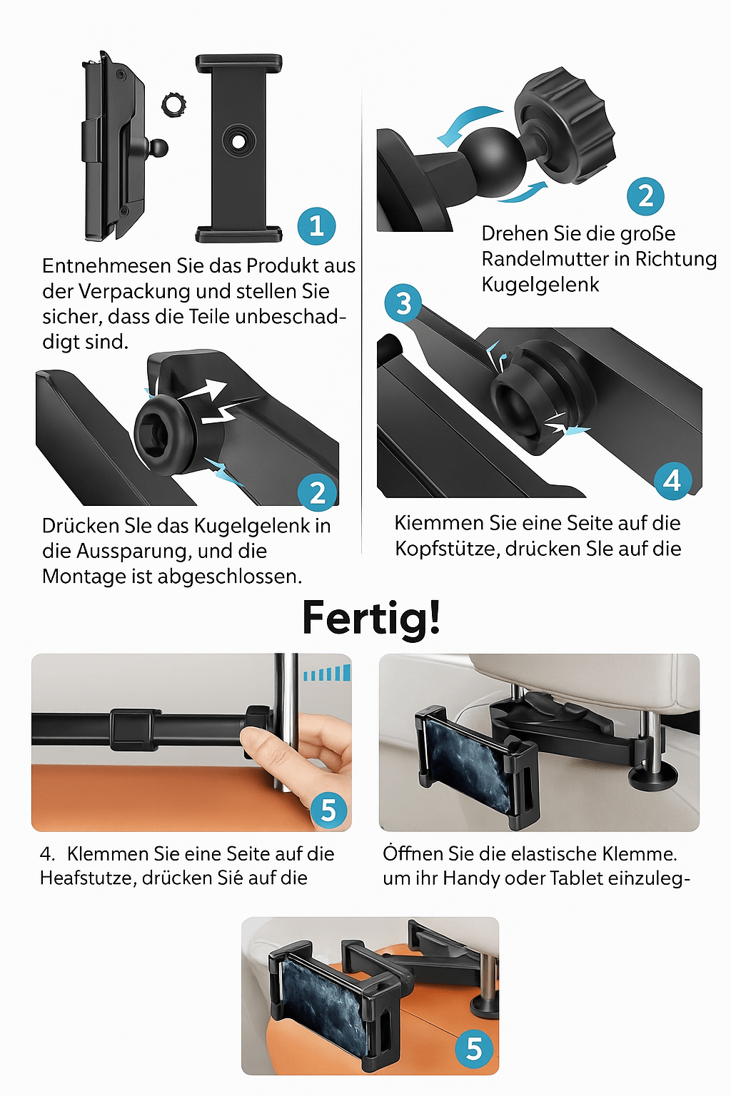 Auto Tablet Halterung, Kopfstützen Tablet Halter Ständer Kompatibel mit iPad Air Mini und anderen 4,7 - 12,9 Zoll Geräten - Allinoneshop - 24313090547509