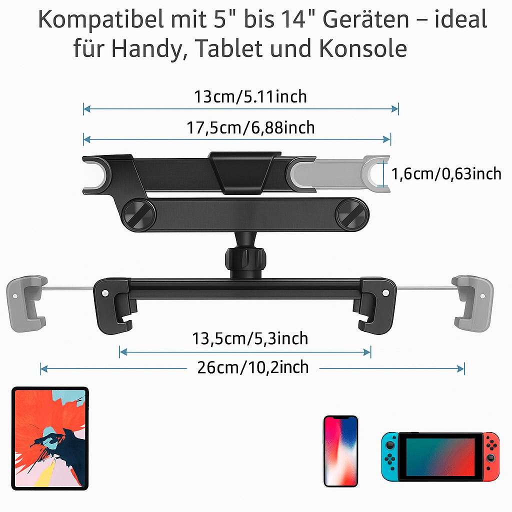 Auto Tablet Halterung, Kopfstützen Tablet Halter Ständer Kompatibel mit iPad Air Mini und anderen 4,7 - 12,9 Zoll Geräten - Allinoneshop - 24313090547509