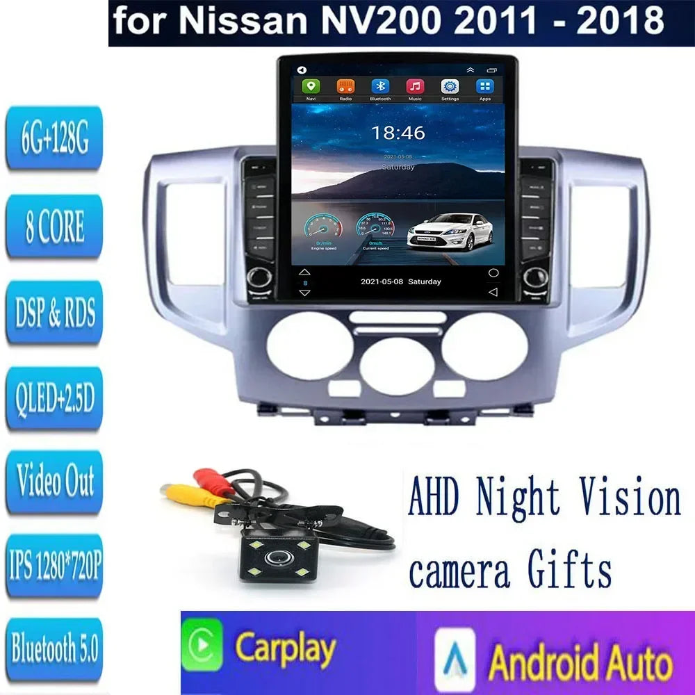 For Tesla Style 2 Din Android 13 Car Radio For NISSAN NV200 2011-2035 Multimedia Video Player GPS Stereo Carplay RDS Camera