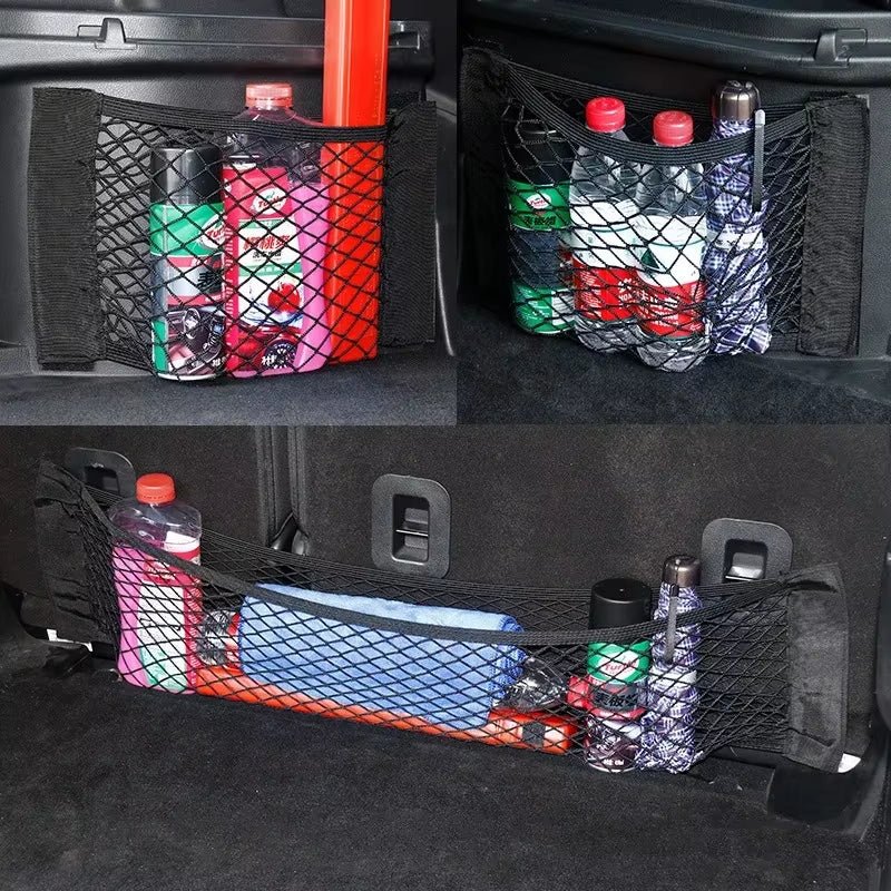 Car Back Rear Mesh Trunk Seat Elastic String Net Magic Sticker Universal Storage Bag Pocket Cage Auto Organizer Seat Back Bag Allinoneshop-24