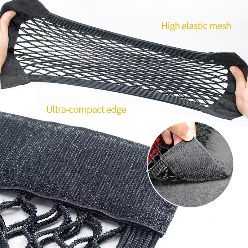 Car Back Rear Mesh Trunk Seat Elastic String Net Magic Sticker Universal Storage Bag Pocket Cage Auto Organizer Seat Back Bag Allinoneshop-24