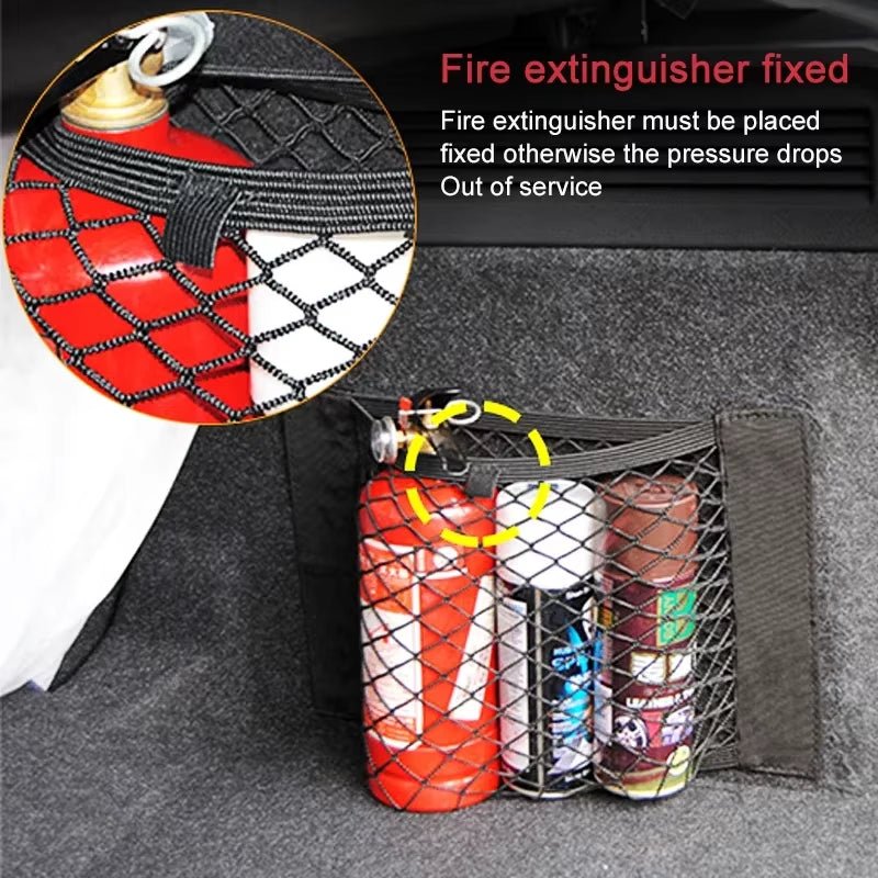 Car Back Rear Mesh Trunk Seat Elastic String Net Magic Sticker Universal Storage Bag Pocket Cage Auto Organizer Seat Back Bag Allinoneshop-24