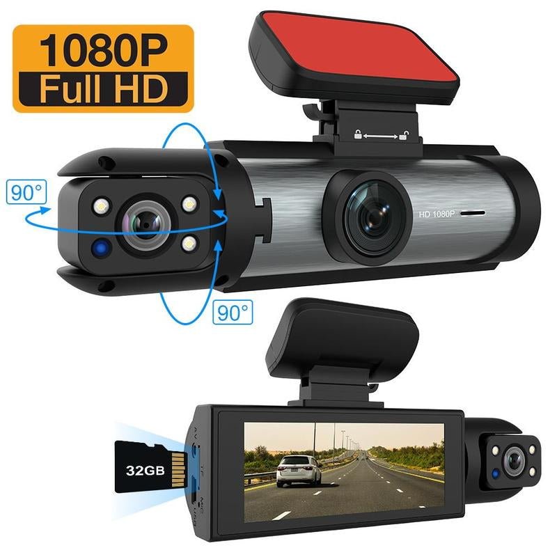 Car Dash Cam with Front and Rear Camera, 1 Count Car Dashboard Wide Angle Dash Cam with IR Night Vision, Loop Recording Car Camera with 32GB TF Card Allinoneshop-24