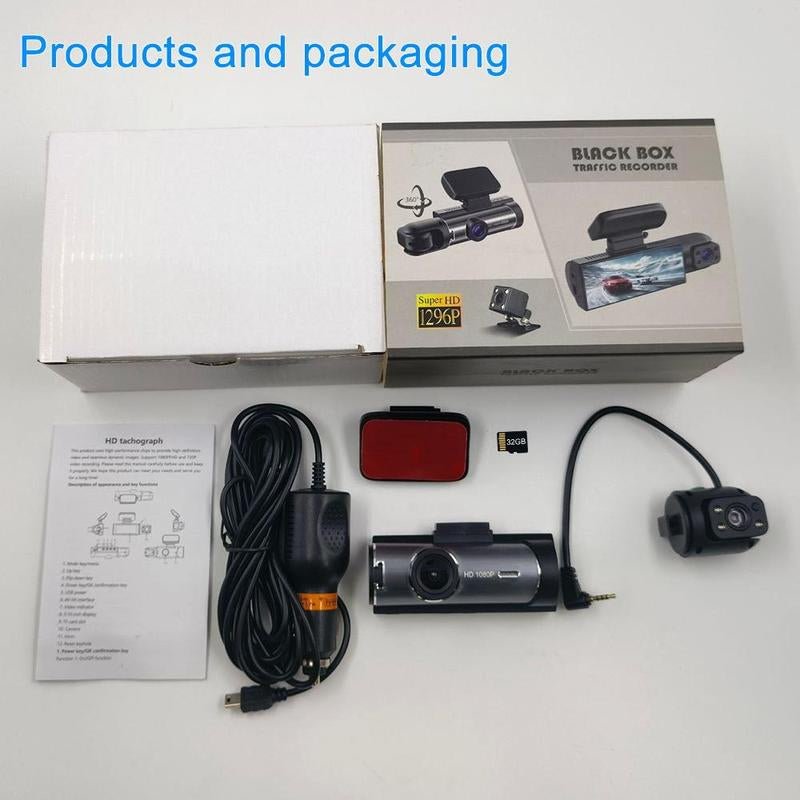 Car Dash Cam with Front and Rear Camera, 1 Count Car Dashboard Wide Angle Dash Cam with IR Night Vision, Loop Recording Car Camera with 32GB TF Card Allinoneshop-24