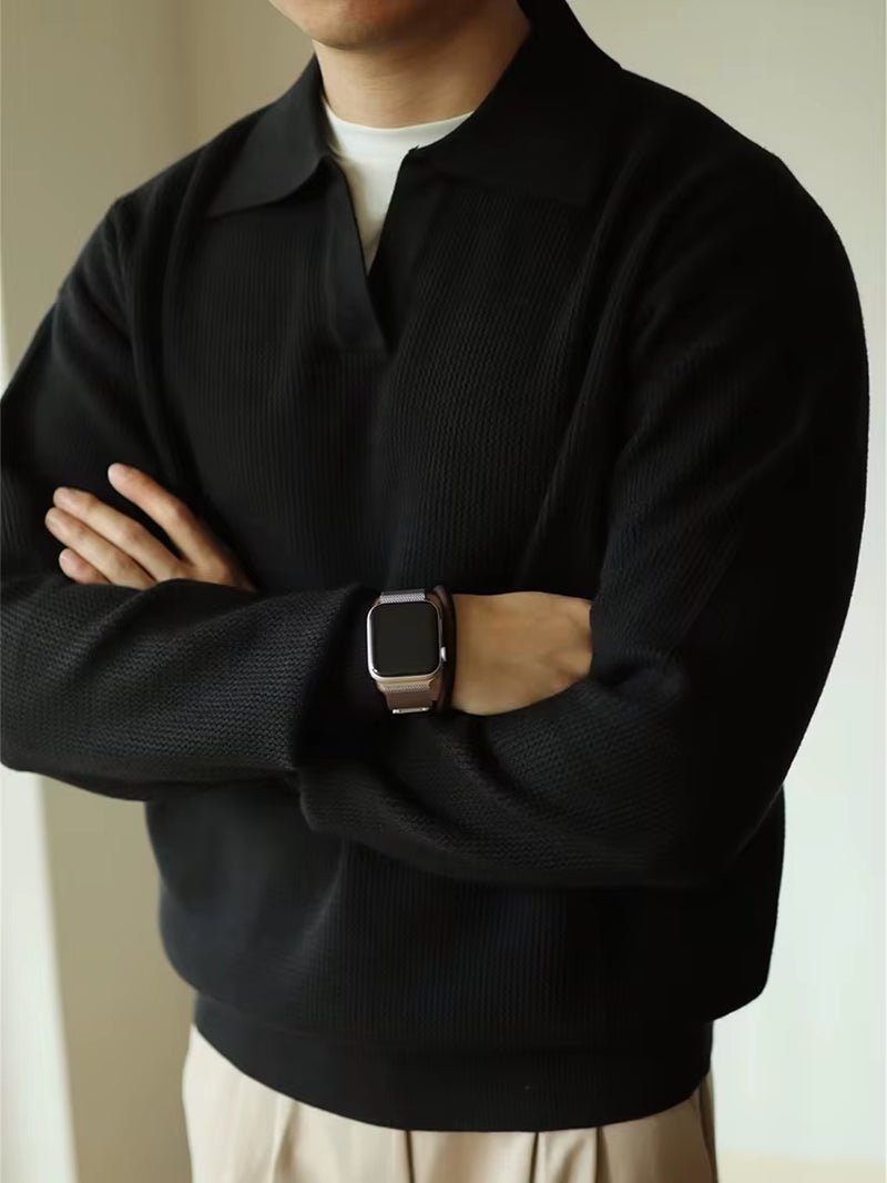 Casual Knitwear Mens Polo Shirt Knitted Long Sleeve Turn-Down Collar Sweater Men Leisure Solid Color Jumper Tops Men'S Sweaters Allinoneshop-24