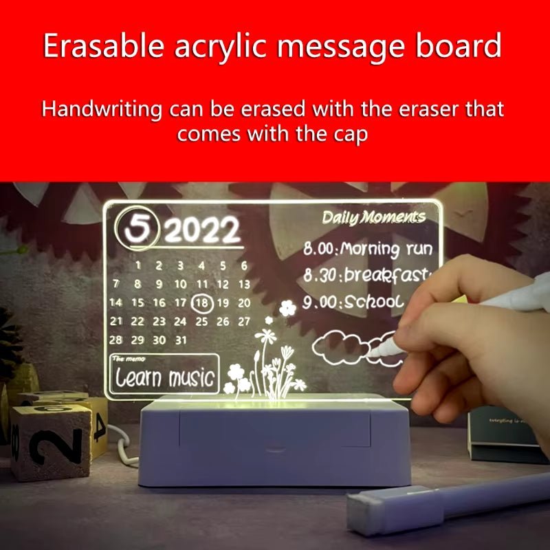 Clear Acrylic Desk Calendar Planner LED Night Light with Stand Erasable Marker Office Calendar Planner Allinoneshop-24