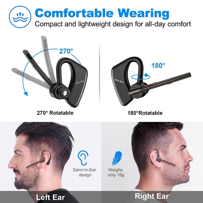 Dad’S New Favorite! New Bee Bluetooth Earpiece V5.2Headset 24Hrs Talktime CVC8.0 Dual Mic Noise Cancelling for Iphone/Android/Driver/Business/Office Allinoneshop-24