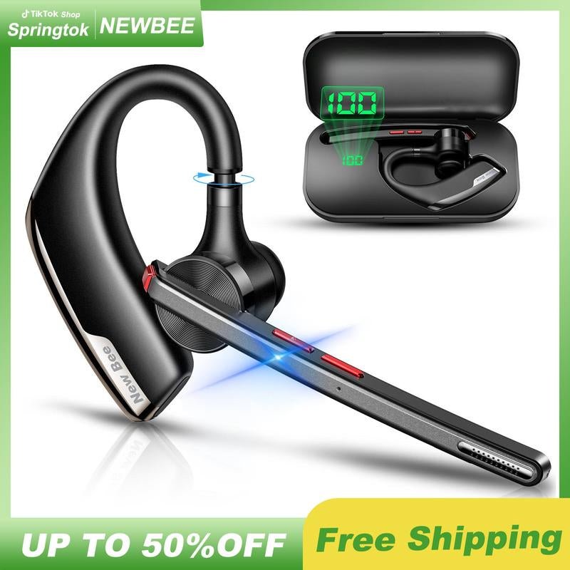 Dad’S New Favorite! New Bee Bluetooth Earpiece V5.2Headset 24Hrs Talktime CVC8.0 Dual Mic Noise Cancelling for Iphone/Android/Driver/Business/Office Allinoneshop-24