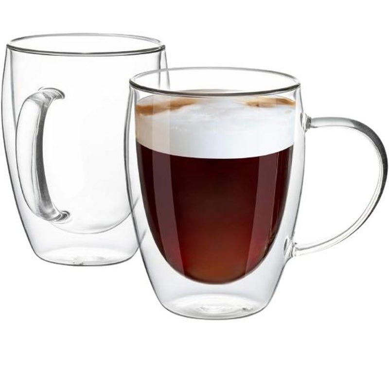 Double Wall Glass Mug - 12Oz Coffee/Tea or Hot/Cold Drinkware - 2 Mugs Set Beverage Tumblers Cup Lightweight Borosilicate Thick Allinoneshop-24
