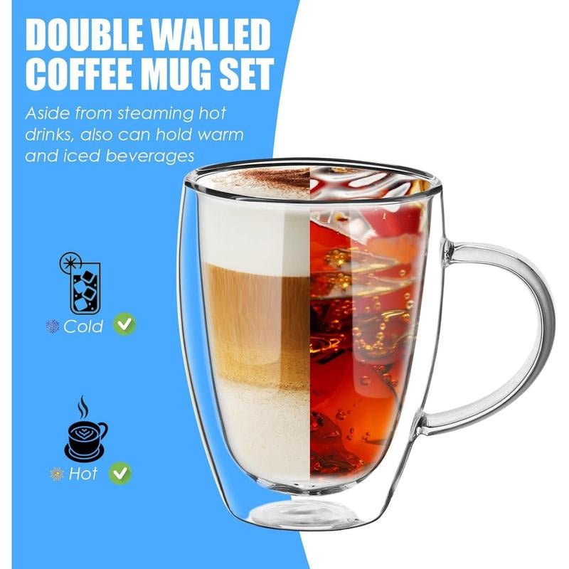 Double Wall Glass Mug - 12Oz Coffee/Tea or Hot/Cold Drinkware - 2 Mugs Set Beverage Tumblers Cup Lightweight Borosilicate Thick Allinoneshop-24