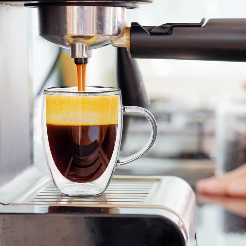 Double Wall Glass Mug - 12Oz Coffee/Tea or Hot/Cold Drinkware - 2 Mugs Set Beverage Tumblers Cup Lightweight Borosilicate Thick Allinoneshop-24