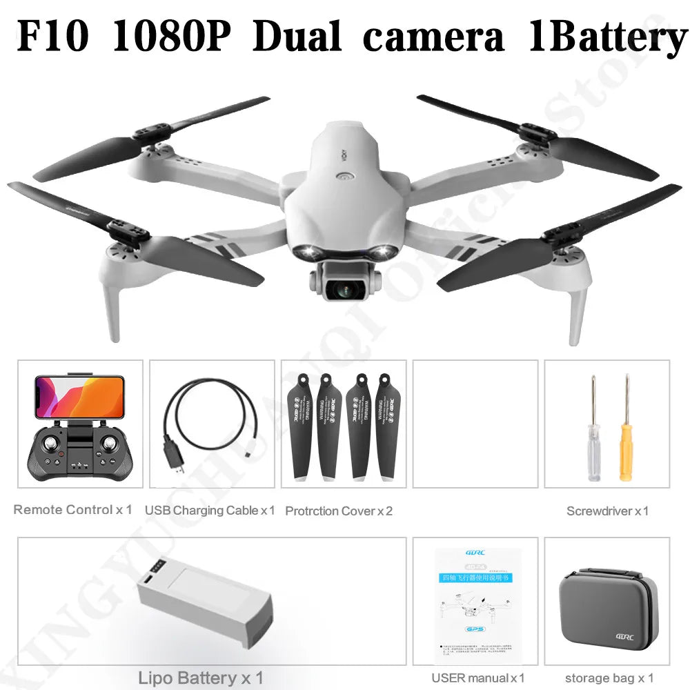 F10 Drone 4K HD Dual Camera GPS Wifi FPV Portable Foldable Quadcopter Helicopter RC Drone Toys with Camera Allinoneshop-24