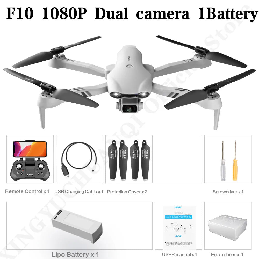F10 Drone 4K HD Dual Camera GPS Wifi FPV Portable Foldable Quadcopter Helicopter RC Drone Toys with Camera Allinoneshop-24