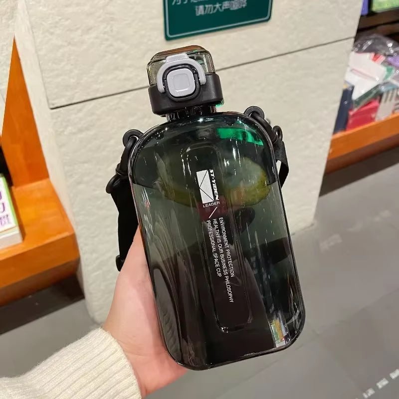 Flat Square Transparent Water Bottle Portable Travel Canteen with Adjustable Strap Elegant Slim Bottle for Sport Camping Allinoneshop-24
