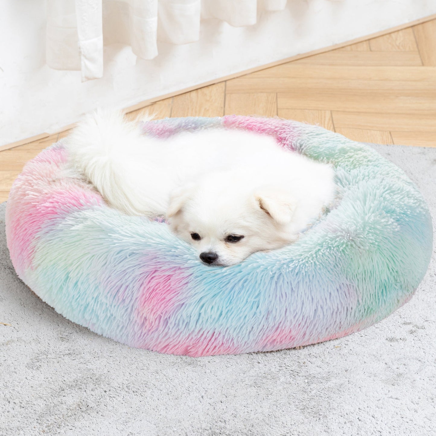 Fluffy Donut Dog Bed Warm Soft Long Plush Pet Cushion Dog House Cat Bed Washable Pet Sofa Mat Calming Samll Large Dog Beds Allinoneshop-24