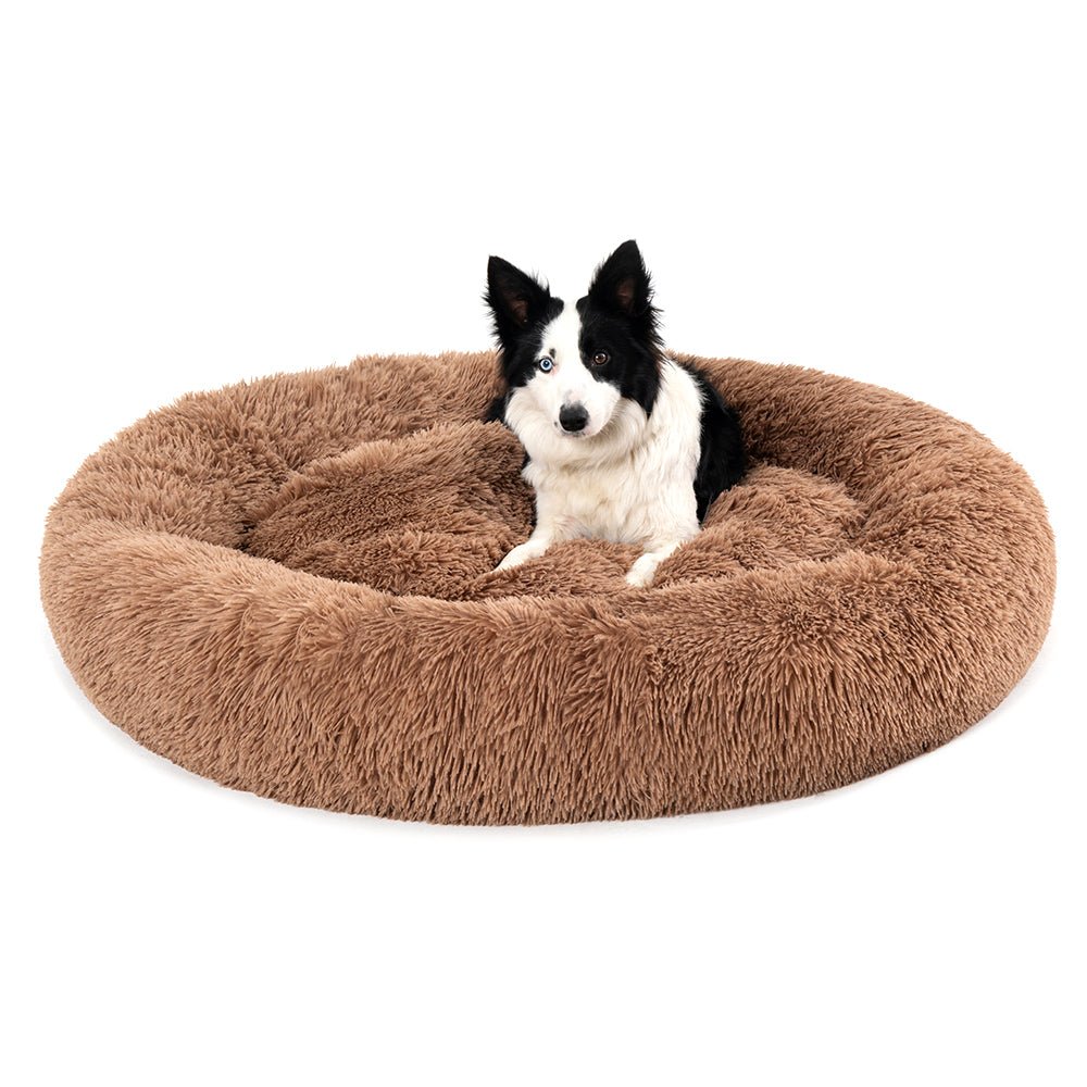 Fluffy Donut Dog Bed Warm Soft Long Plush Pet Cushion Dog House Cat Bed Washable Pet Sofa Mat Calming Samll Large Dog Beds Allinoneshop-24