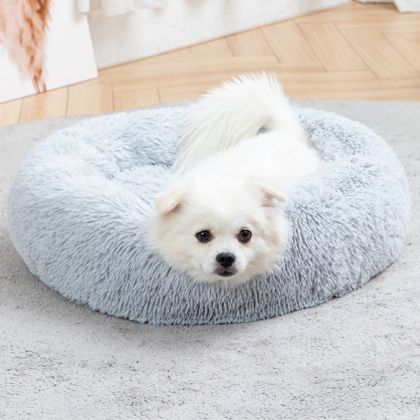 Fluffy Donut Dog Bed Warm Soft Long Plush Pet Cushion Dog House Cat Bed Washable Pet Sofa Mat Calming Samll Large Dog Beds Allinoneshop-24