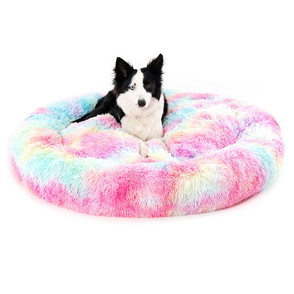 Fluffy Donut Dog Bed Warm Soft Long Plush Pet Cushion Dog House Cat Bed Washable Pet Sofa Mat Calming Samll Large Dog Beds Allinoneshop-24