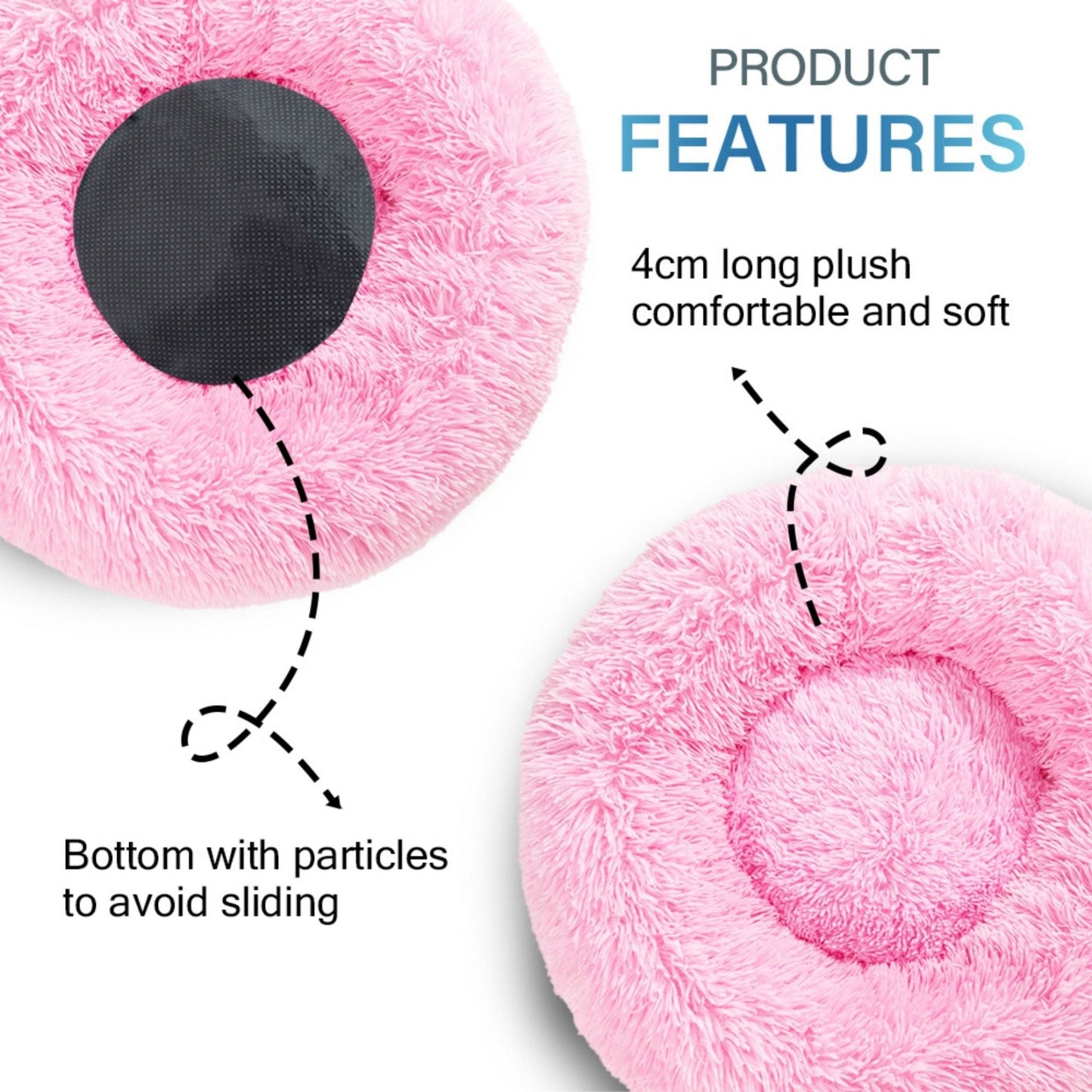 Fluffy Donut Dog Bed Warm Soft Long Plush Pet Cushion Dog House Cat Bed Washable Pet Sofa Mat Calming Samll Large Dog Beds Allinoneshop-24