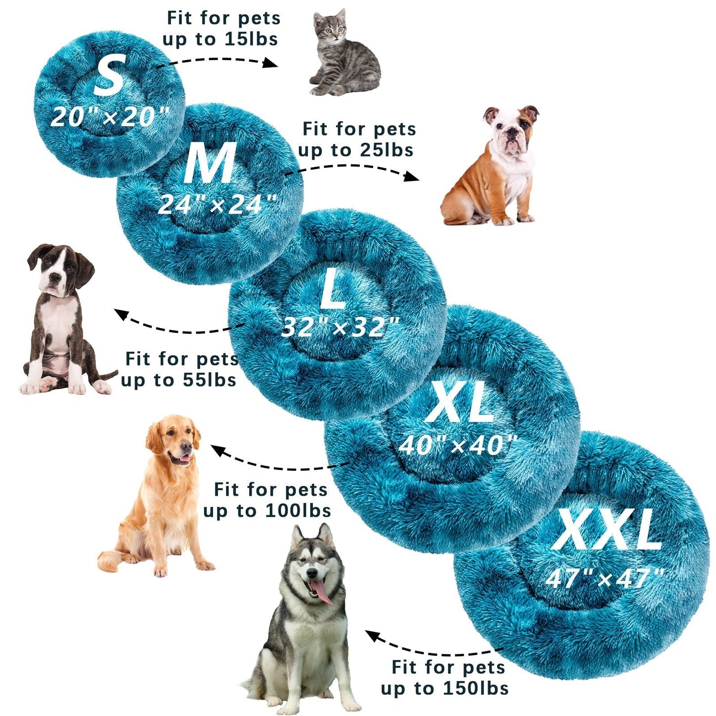 Fluffy Donut Dog Bed Warm Soft Long Plush Pet Cushion Dog House Cat Bed Washable Pet Sofa Mat Calming Samll Large Dog Beds Allinoneshop-24