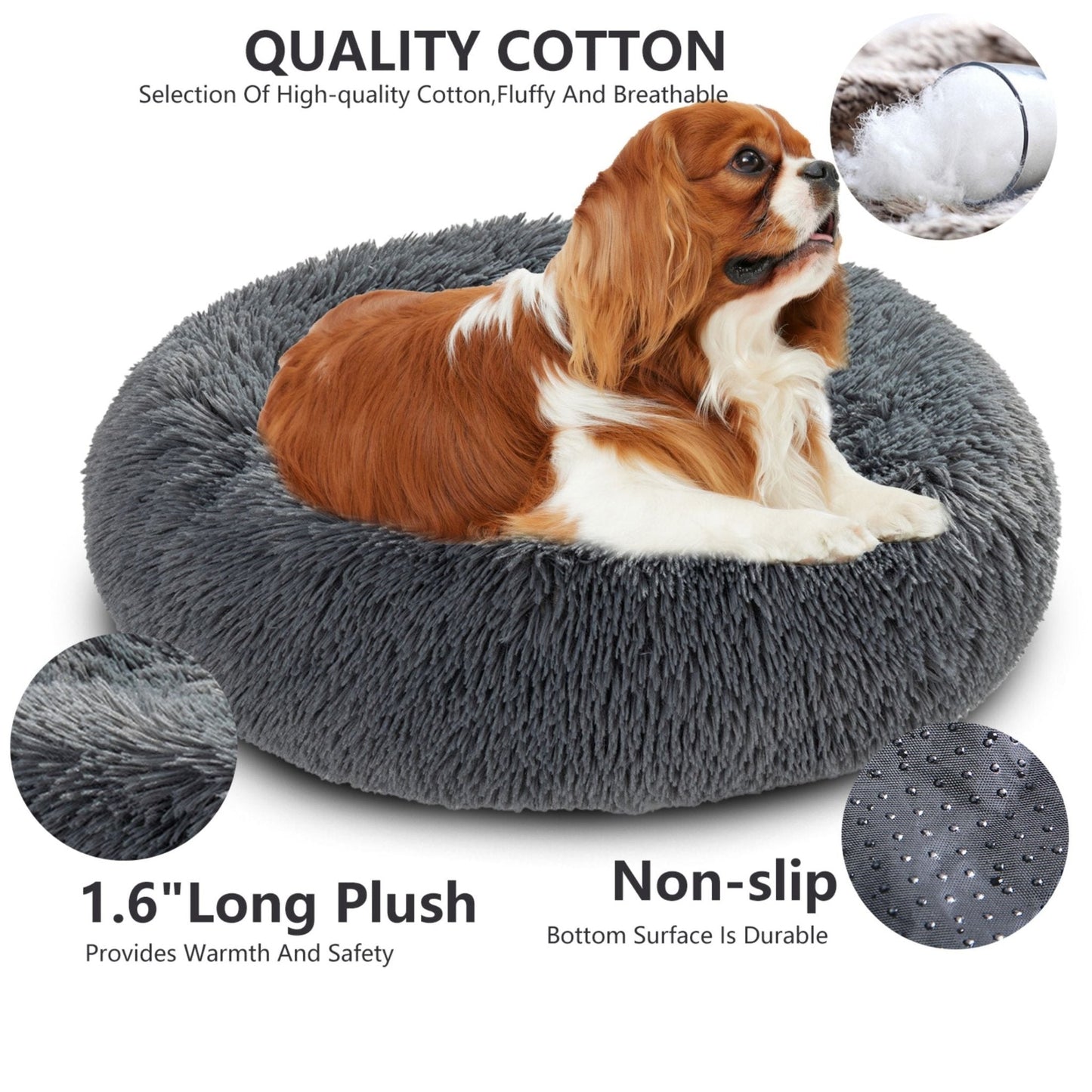 Fluffy Donut Dog Bed Warm Soft Long Plush Pet Cushion Dog House Cat Bed Washable Pet Sofa Mat Calming Samll Large Dog Beds Allinoneshop-24