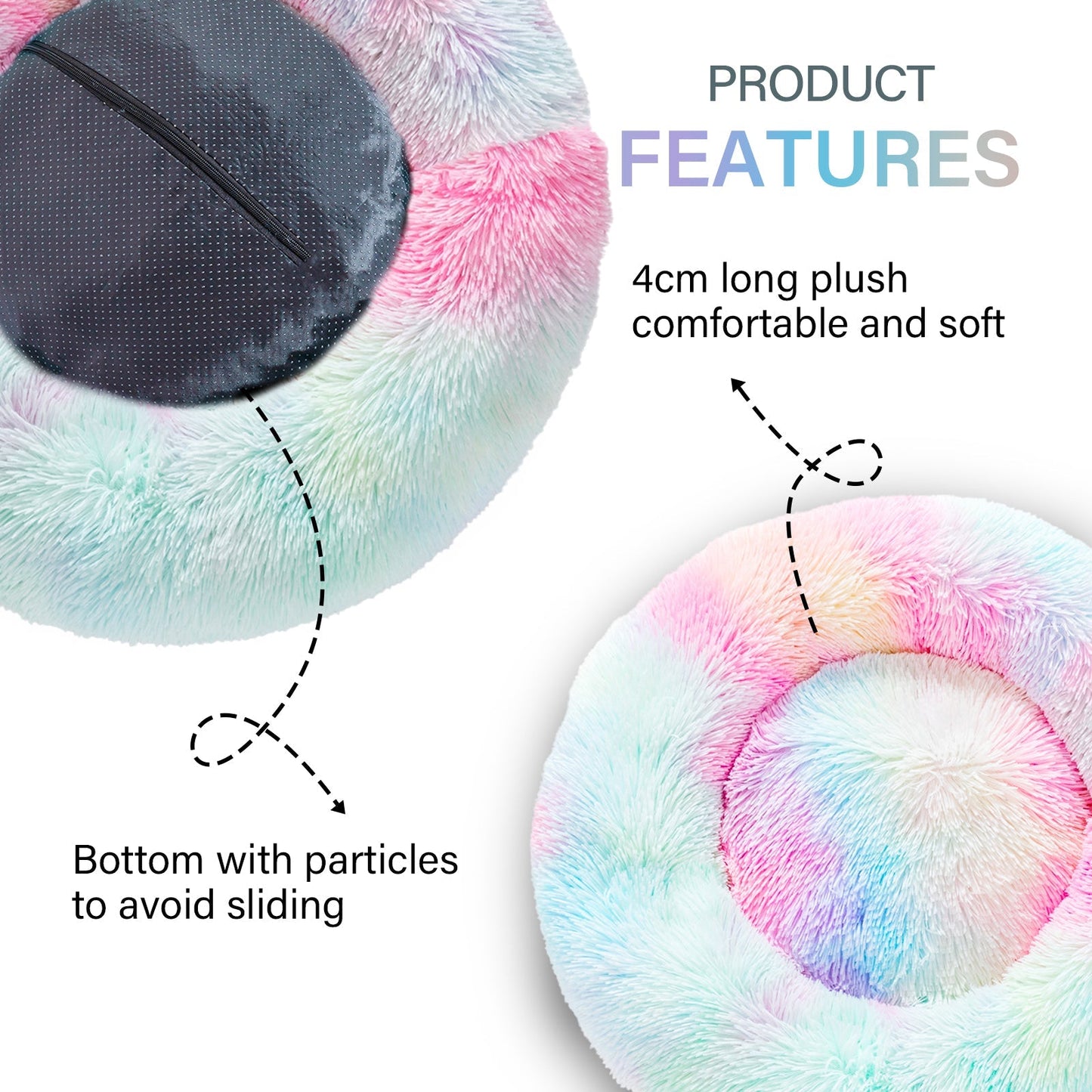 Fluffy Donut Dog Bed Warm Soft Long Plush Pet Cushion Dog House Cat Bed Washable Pet Sofa Mat Calming Samll Large Dog Beds Allinoneshop-24