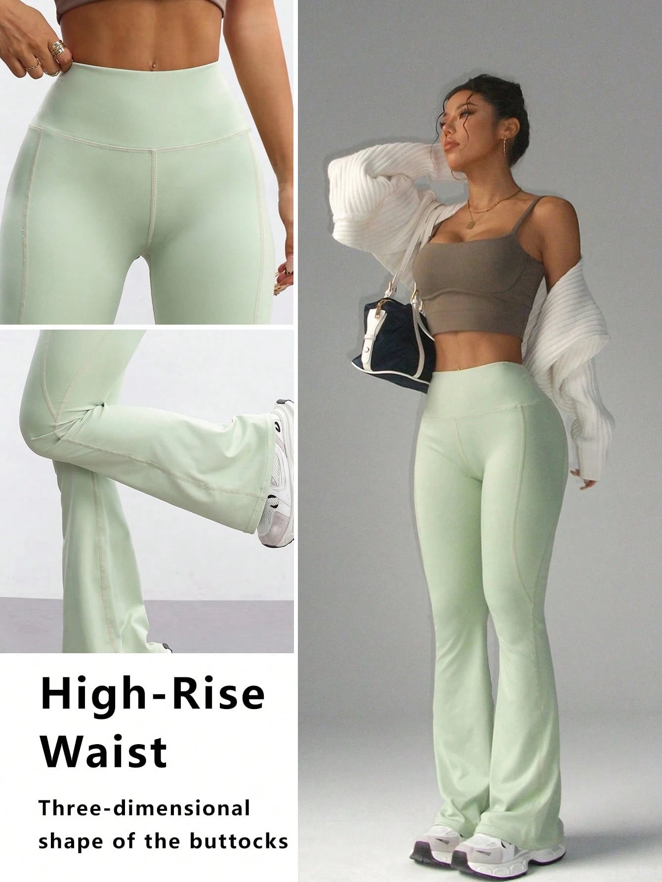 FWH Fashionable Casual Simple Butt-Lifting Peach Butt Fashion Elegant Streetwear Retro Slimming Low-Key Luxury Leg-Lengthening Classic Simple High-End Slimming High-Waist Versatile Flared Pants New European Style Waist-Toning Fitness Wide-Leg Yoga Pants Allinoneshop-24