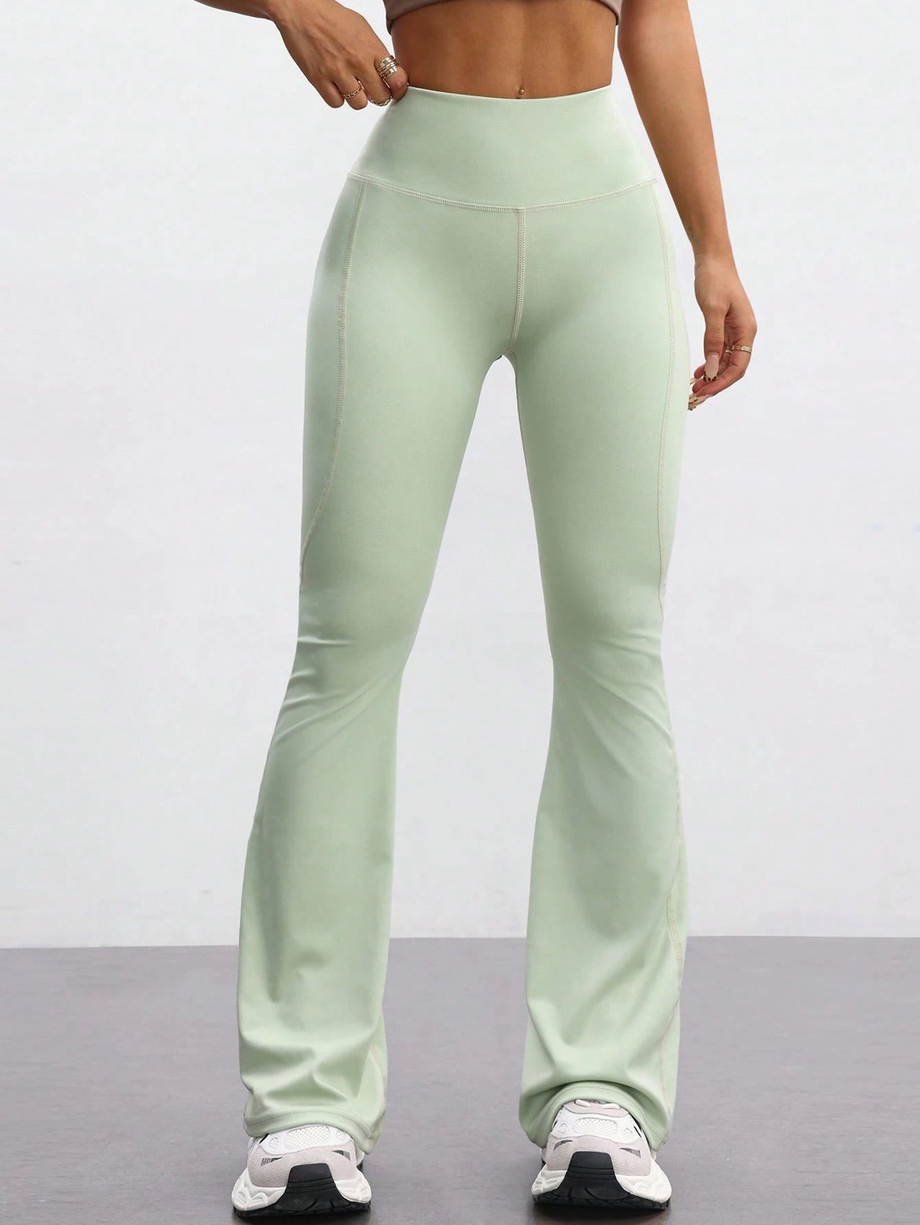 FWH Fashionable Casual Simple Butt-Lifting Peach Butt Fashion Elegant Streetwear Retro Slimming Low-Key Luxury Leg-Lengthening Classic Simple High-End Slimming High-Waist Versatile Flared Pants New European Style Waist-Toning Fitness Wide-Leg Yoga Pants Allinoneshop-24