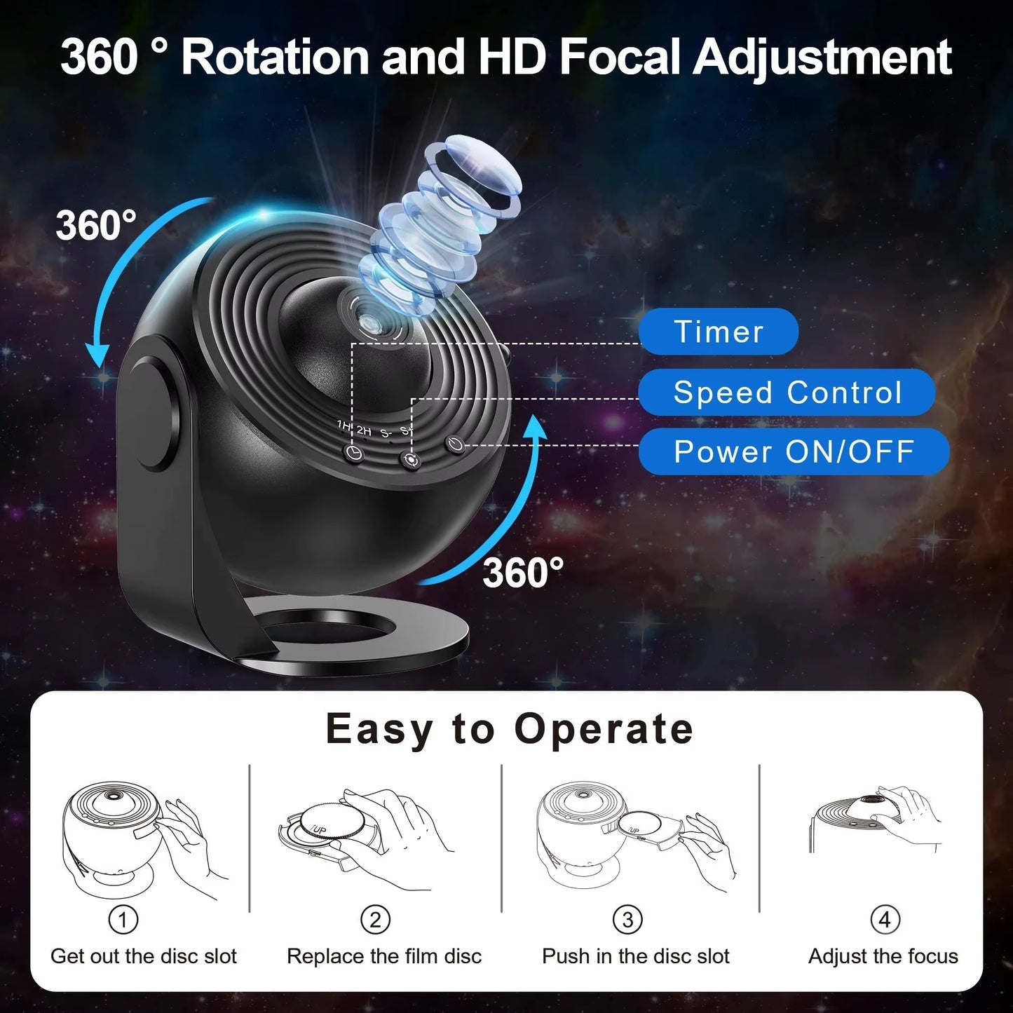 Galaxy Projector Night Light 360° Rotating Starry Sky LED Lamp for Kids Bedroom Home Decor & Gifts Allinoneshop-24