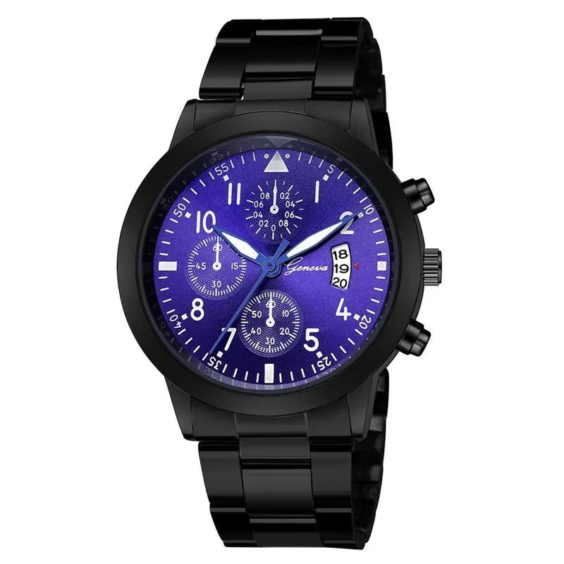 Geneva Watches Men Luxury Men Watches Black Stainless Steel Blue Face Quartz Watch Men Sports Watches Reloj Hombre Horloge Heren Allinoneshop-24