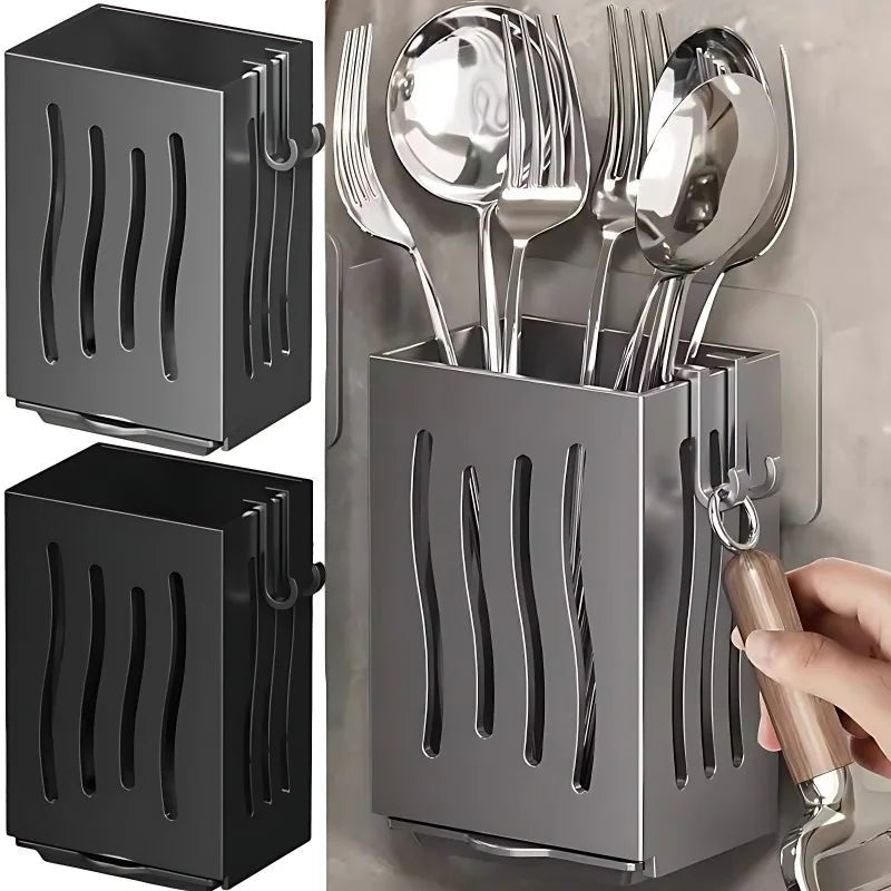 Household Kitchen Utensil Rack Multifunctional Draining Chopstick Holder Wallmounted Freestanding Cutlery Storage Plastic Holder Allinoneshop-24