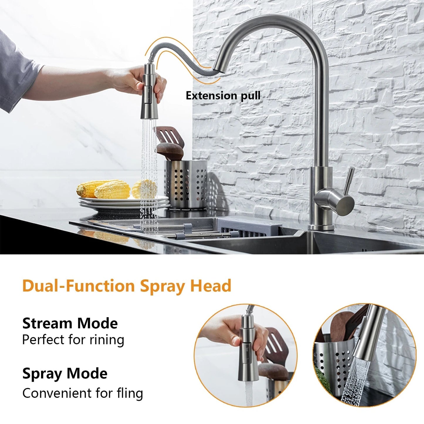 Kitchen Faucet Pull Out Brushed Nickle Sensor Stainless Steel Black Smart Induction Mixed Tap Touch Control Sink Tap Allinoneshop-24