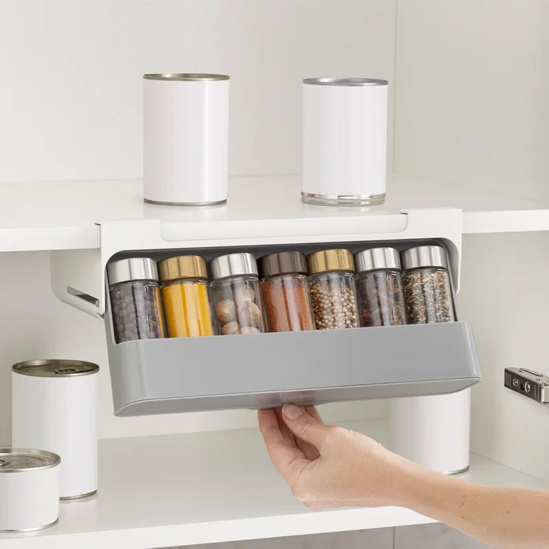 Kitchen Seasoning Bottle Storage Rack Spice Rack Self-Adhesive Wall-Mounted Under-Shelf Spice Organizer Kitchen Storage Rack Allinoneshop-24