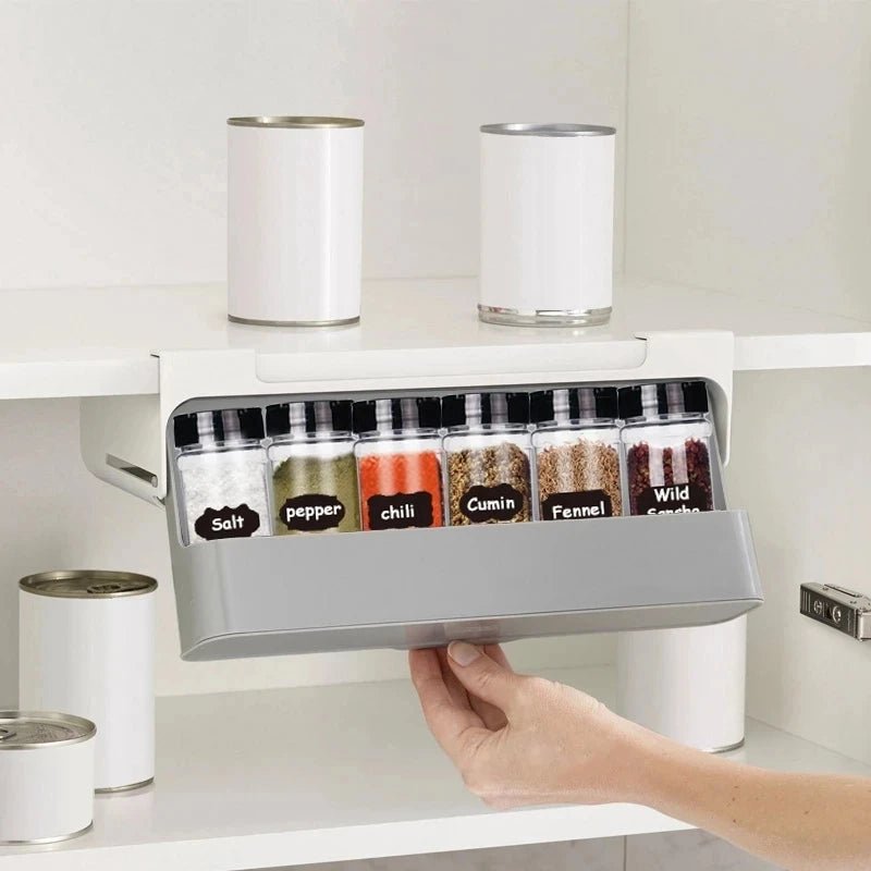 Kitchen Seasoning Bottle Storage Rack Spice Rack Self-Adhesive Wall-Mounted Under-Shelf Spice Organizer Kitchen Storage Rack Allinoneshop-24